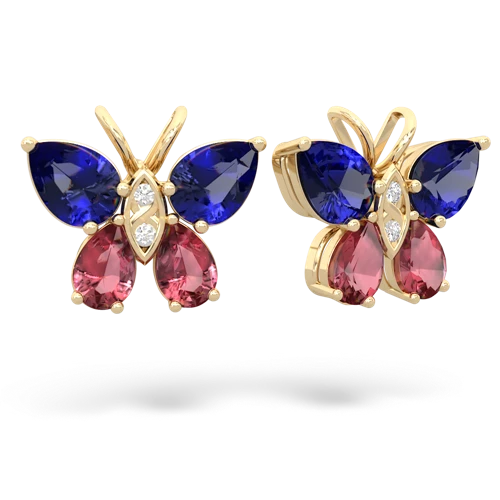 lab sapphire-tourmaline butterfly earrings
