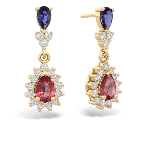 Lab Sapphire Lab Created Sapphire with Genuine Pink Tourmaline Halo Pear Dangle earrings Earrings