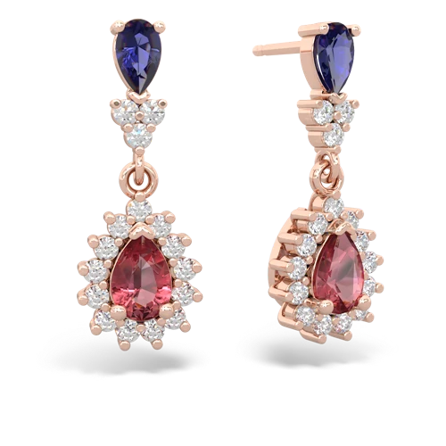 lab sapphire-tourmaline dangle earrings