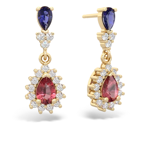 lab sapphire-tourmaline dangle earrings