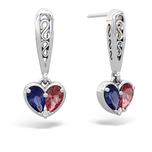 lab sapphire-tourmaline filligree earrings