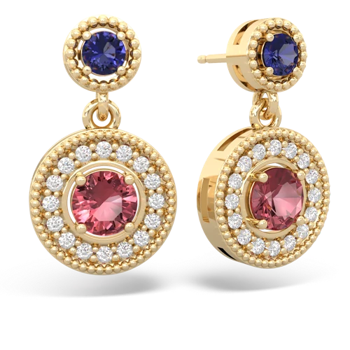 Lab Sapphire Lab Created Sapphire with Genuine Pink Tourmaline Halo Dangle earrings Earrings