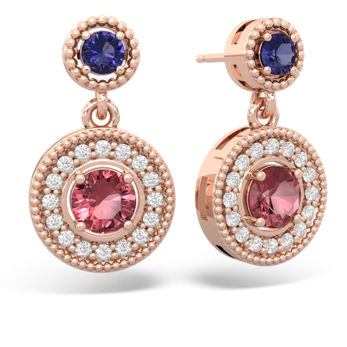 lab sapphire-tourmaline halo earrings