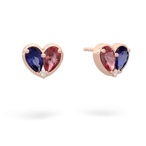 lab sapphire-tourmaline one heart earrings