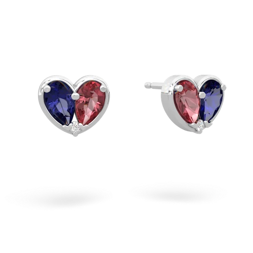 lab sapphire-tourmaline one heart earrings