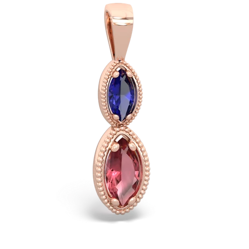Lab Sapphire Lab Created Sapphire with Genuine Pink Tourmaline Antique-style Halo pendant Pendant