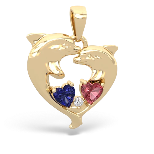 Lab Sapphire Lab Created Sapphire with Genuine Pink Tourmaline Dolphin Heart pendant Pendant