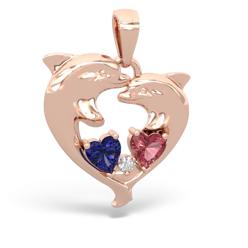 lab sapphire-tourmaline dolphins pendant