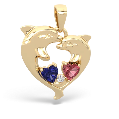 lab sapphire-tourmaline dolphins pendant