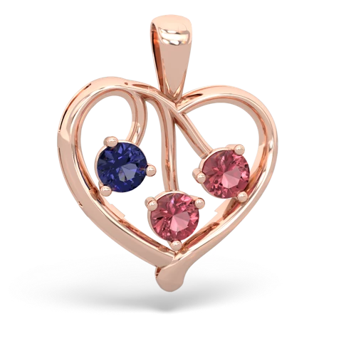 lab sapphire-tourmaline love heart pendant