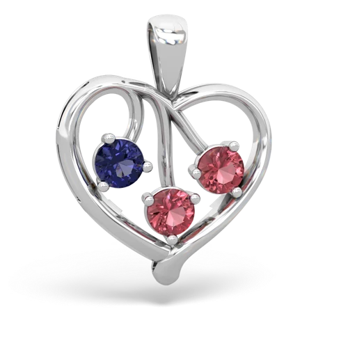 Lab Sapphire Lab Created Sapphire with Genuine Pink Tourmaline and Genuine Peridot Glowing Heart pendant Pendant