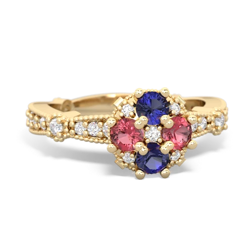 lab sapphire-tourmaline art deco engagement ring