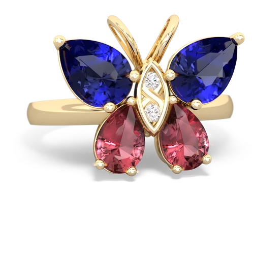lab sapphire-tourmaline butterfly ring