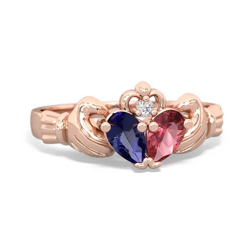 Lab Sapphire Lab Created Sapphire with Genuine Pink Tourmaline Claddagh ring Ring