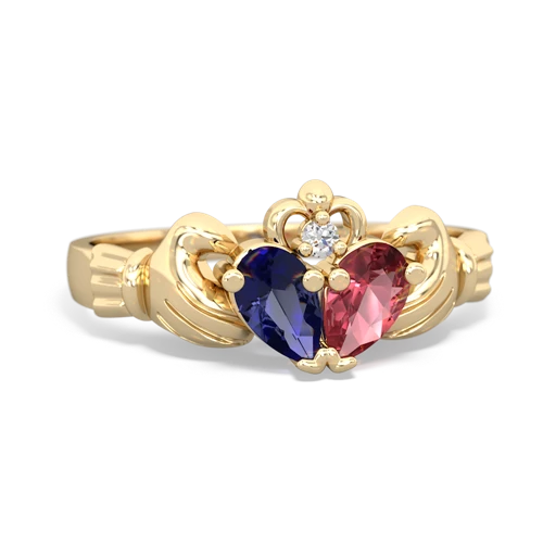 lab sapphire-tourmaline claddagh ring