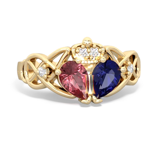 Lab Sapphire Lab Created Sapphire with Genuine Pink Tourmaline Two Stone Claddagh ring Ring