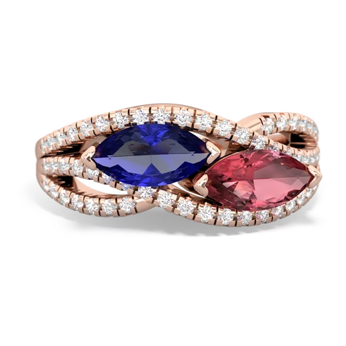 Lab Sapphire Lab Created Sapphire with Genuine Pink Tourmaline Diamond Rivers ring Ring
