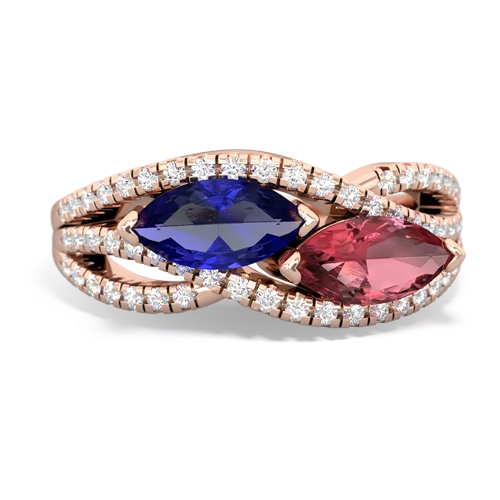 lab sapphire-tourmaline double heart ring