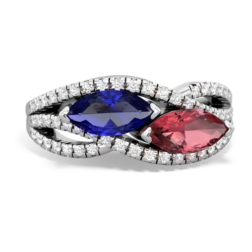 lab sapphire-tourmaline double heart ring