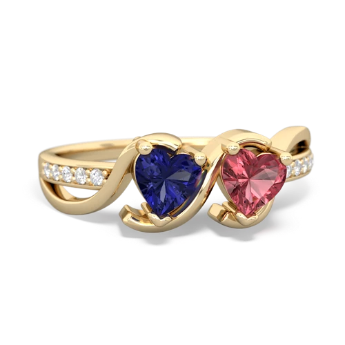 lab sapphire-tourmaline double heart ring