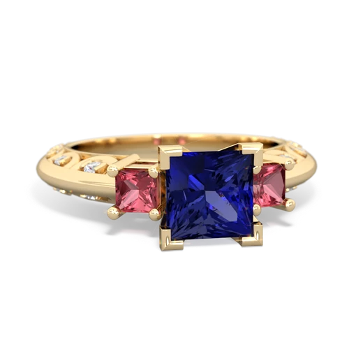 lab sapphire-tourmaline engagement ring