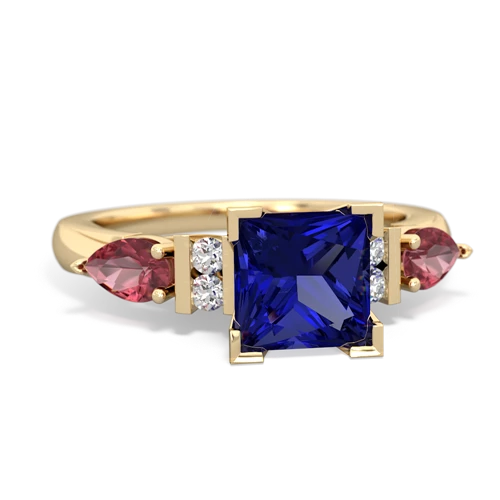 lab sapphire-tourmaline engagement ring