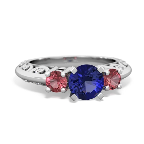 lab sapphire-tourmaline engagement ring