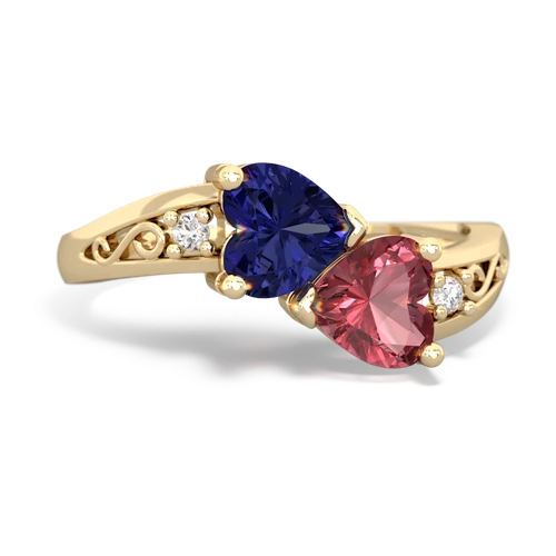 Lab Sapphire Lab Created Sapphire with Genuine Pink Tourmaline Snuggling Hearts ring Ring