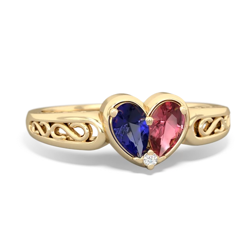 Lab Sapphire Lab Created Sapphire with Genuine Pink Tourmaline filligree Heart ring Ring