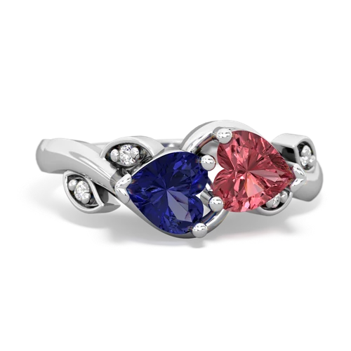 Lab Sapphire Lab Created Sapphire with Genuine Pink Tourmaline Floral Elegance ring Ring
