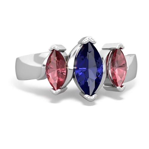 Lab Sapphire Lab Created Sapphire with Genuine Pink Tourmaline and Genuine Amethyst Three Peeks ring Ring