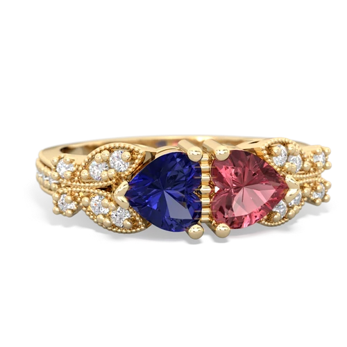 Lab Sapphire Lab Created Sapphire with Genuine Pink Tourmaline Diamond Butterflies ring Ring
