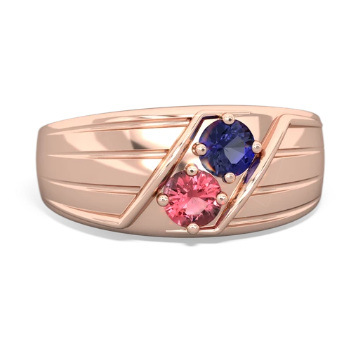 Lab Sapphire Lab Created Sapphire with Genuine Pink Tourmaline Art Deco Men's ring Ring