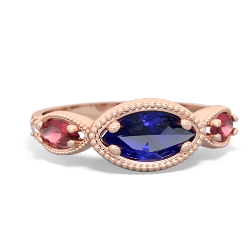 Lab Sapphire Lab Created Sapphire with Genuine Pink Tourmaline and  Antique Style Keepsake ring Ring