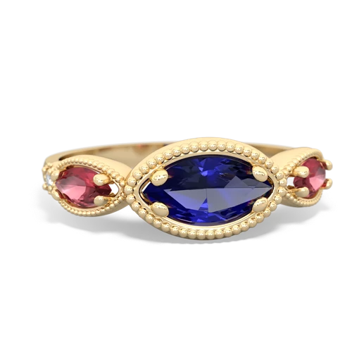 Lab Sapphire Lab Created Sapphire with Genuine Pink Tourmaline and Genuine Peridot Antique Style Keepsake ring Ring