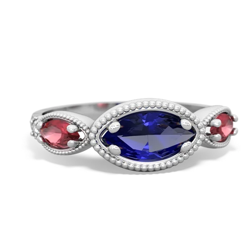 lab sapphire-tourmaline milgrain marquise ring