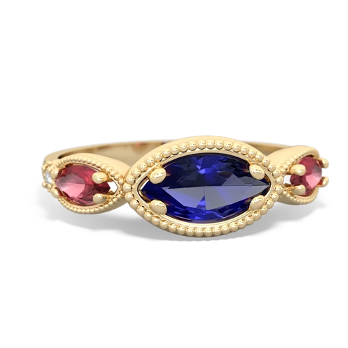 lab sapphire-tourmaline milgrain marquise ring