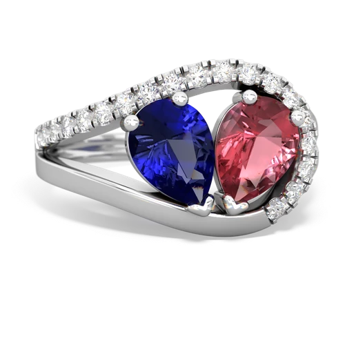 Lab Sapphire Lab Created Sapphire with Genuine Pink Tourmaline Nestled Heart Keepsake ring Ring