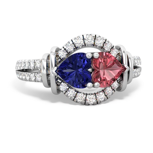 Lab Sapphire Lab Created Sapphire with Genuine Pink Tourmaline Art-Deco Keepsake ring Ring