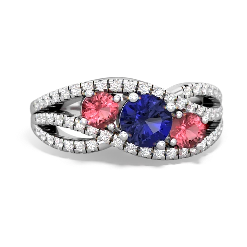 lab sapphire-tourmaline three stone pave ring