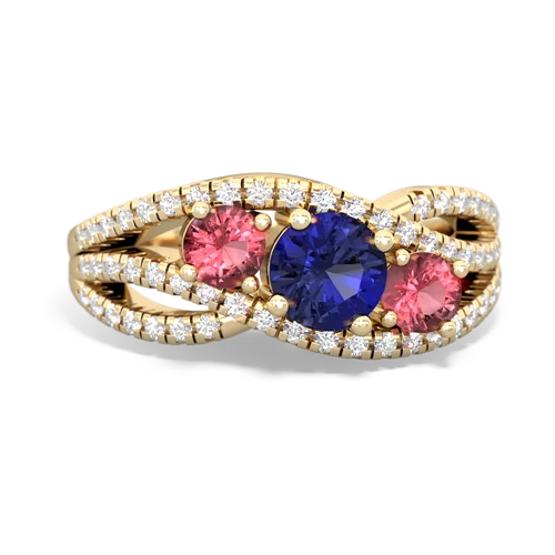 lab sapphire-tourmaline three stone pave ring