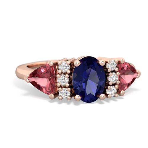 Lab Sapphire Lab Created Sapphire with Genuine Pink Tourmaline and  Antique Style Three Stone ring Ring