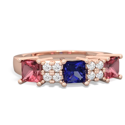 Lab Sapphire Lab Created Sapphire with Genuine Pink Tourmaline and Genuine Black Onyx Three Stone ring Ring