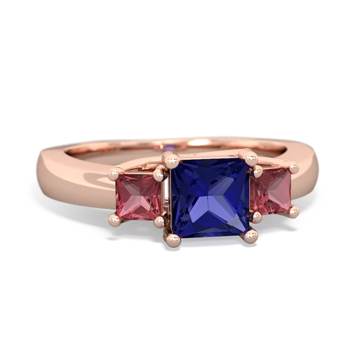 Lab Sapphire Lab Created Sapphire with Genuine Pink Tourmaline and Genuine Amethyst Three Stone Trellis ring Ring
