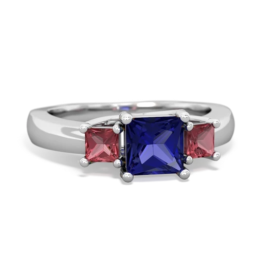 Lab Sapphire Lab Created Sapphire with Genuine Pink Tourmaline and  Three Stone Trellis ring Ring