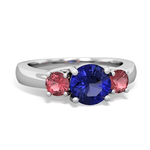 Lab Sapphire Lab Created Sapphire with Genuine Pink Tourmaline and Genuine Peridot Three Stone Trellis ring Ring