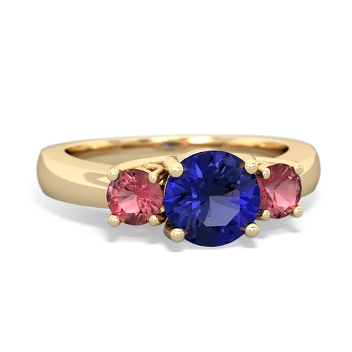Lab Sapphire Lab Created Sapphire with Genuine Pink Tourmaline and  Three Stone Trellis ring Ring