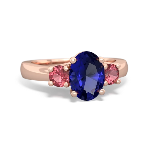 Lab Sapphire Lab Created Sapphire with Genuine Pink Tourmaline Three Stone Trellis ring Ring