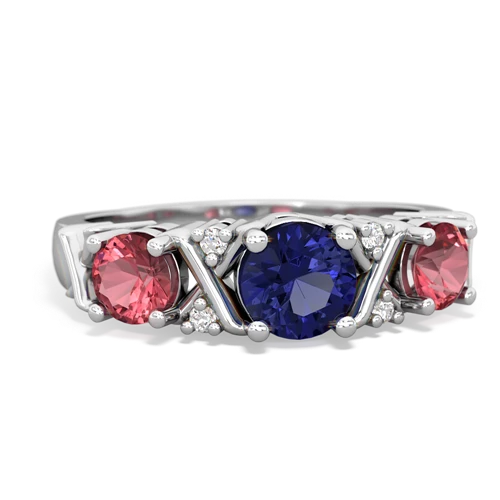 Lab Sapphire Lab Created Sapphire with Genuine Pink Tourmaline and  Hugs and Kisses ring Ring