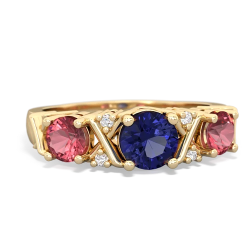 Lab Sapphire Lab Created Sapphire with Genuine Pink Tourmaline and Genuine Peridot Hugs and Kisses ring Ring